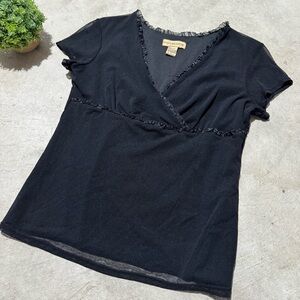 Vtg Y2K Black Babydoll Top Size L Grunge Gothic Vamp Steam Punk Romantic Sheer